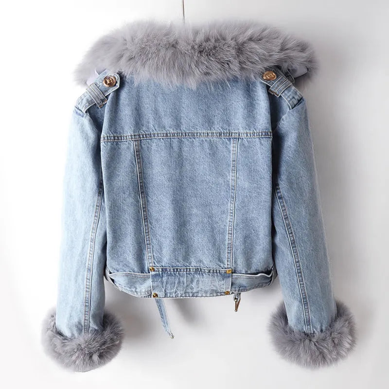 Denim and Faux Fur Elegance Jacket - Stella-Blue-XS-The Livary