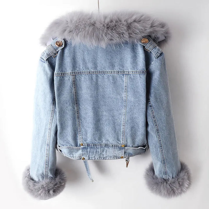 Denim and Faux Fur Elegance Jacket - Stella-Blue-XS-The Livary