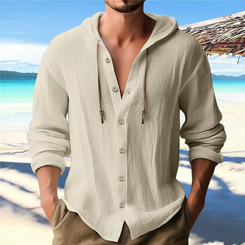 Breathable & Lightweight Linen Hooded Shirt for Men – Malik-Khaki-S-The Livary