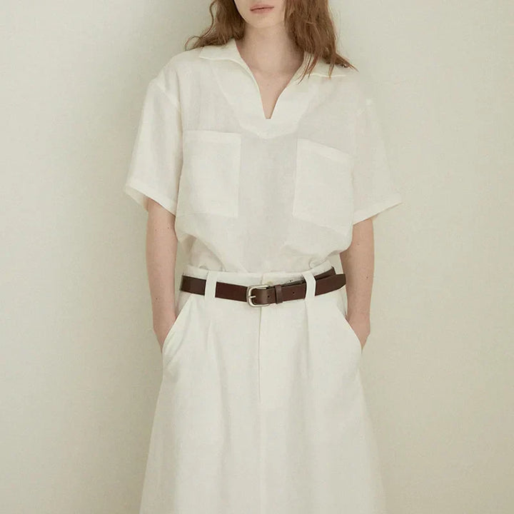 Airy & Timeless Short Sleeve Linen Blouse for Women V-Neck – Milena-S-The Livary