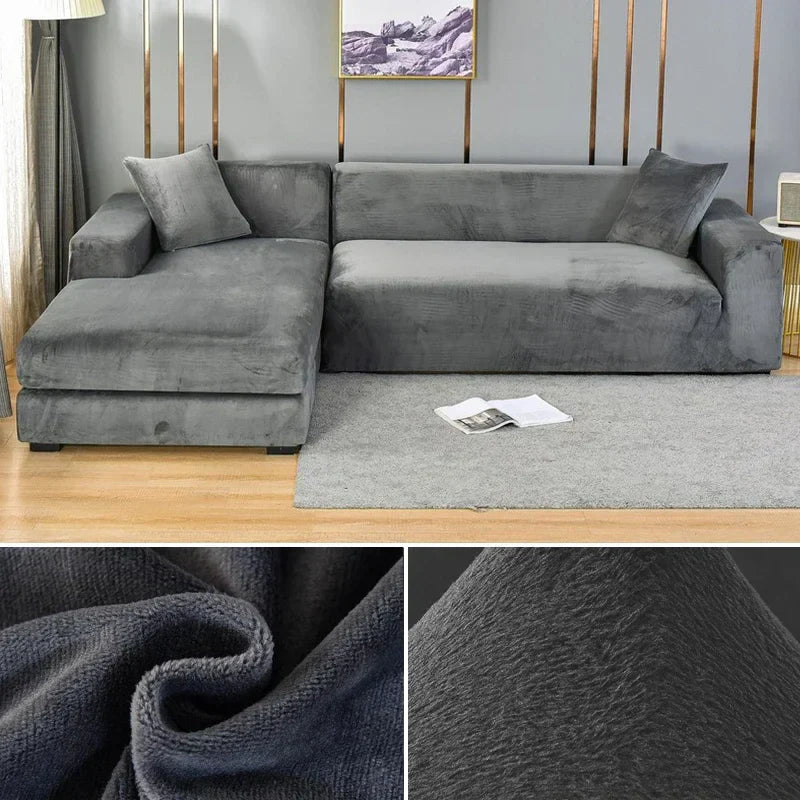 Stretch Velvet Sofa Cover with Luxury Finish - Sofina-Dark grey-1 Zit (90-140CM)-The Livary