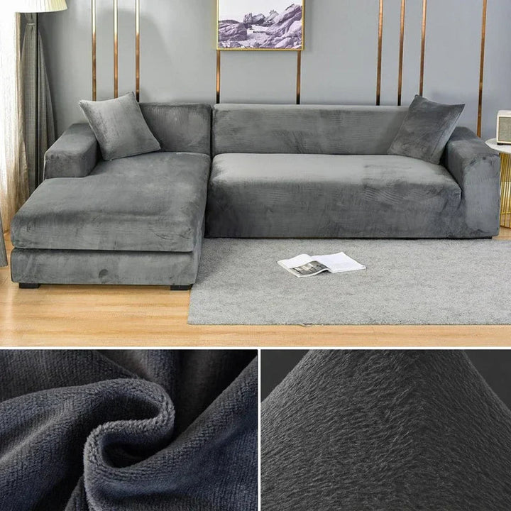 Stretch Velvet Sofa Cover with Luxury Finish - Sofina-Dark grey-1 Zit (90-140CM)-The Livary