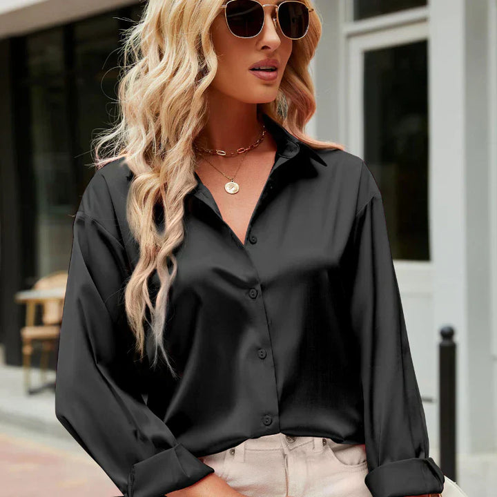 Satin-finish elegant women's blouse – Mireille-Champagne-S-The Livary