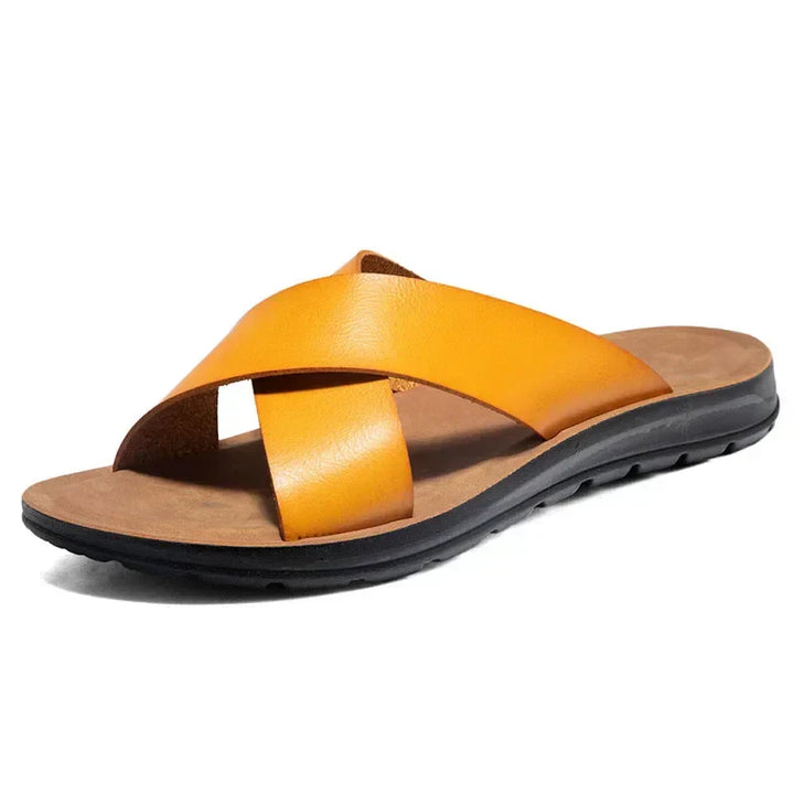 Italian men's leather sandals – Lorenzo-Yellow-6-The Livary