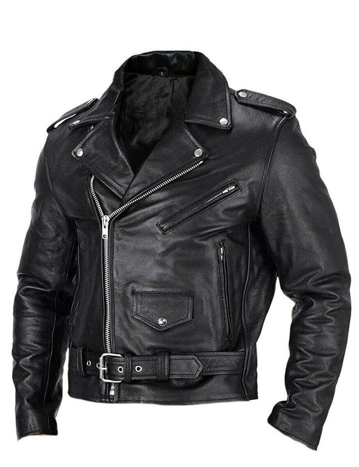 Slim Fit Leather Men's Motorcycle Jacket with Stand-up Collar - Ryder