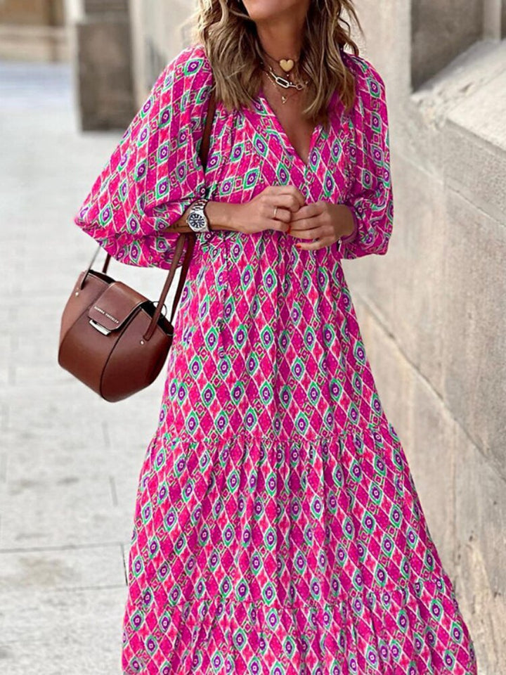 Printed maxi dress with waist band – Aurelia-Pink-S-The Livary