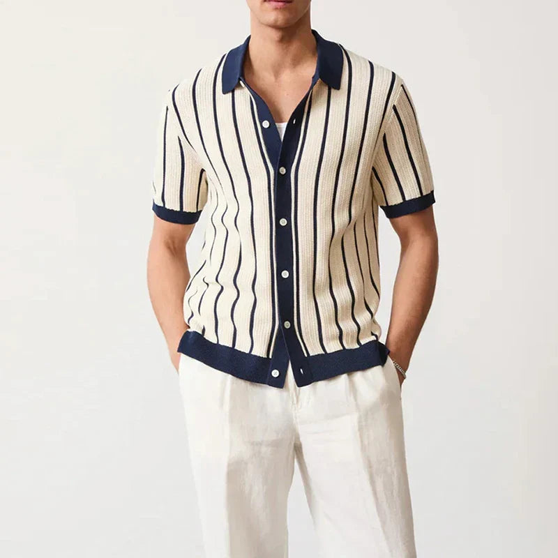 Striped knitted shirt with button placket for men – Emilio-S-The Livary