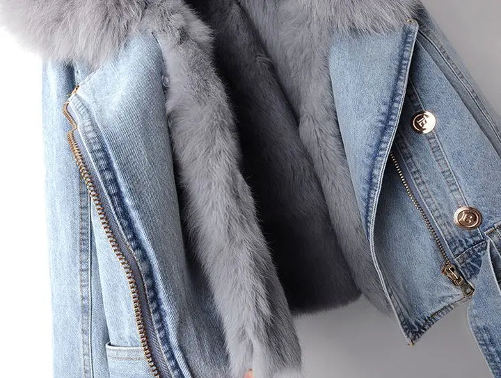 Denim and Faux Fur Elegance Jacket - Stella-Blue-XS-The Livary