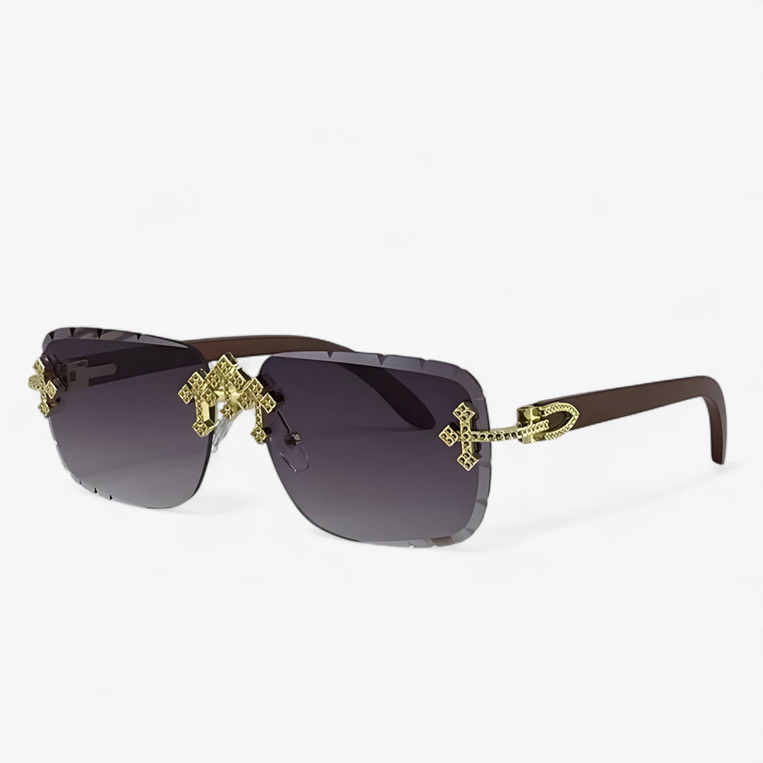 Rimless Steampunk sunglasses with metal accents – Nirex-Light brown-The Livary