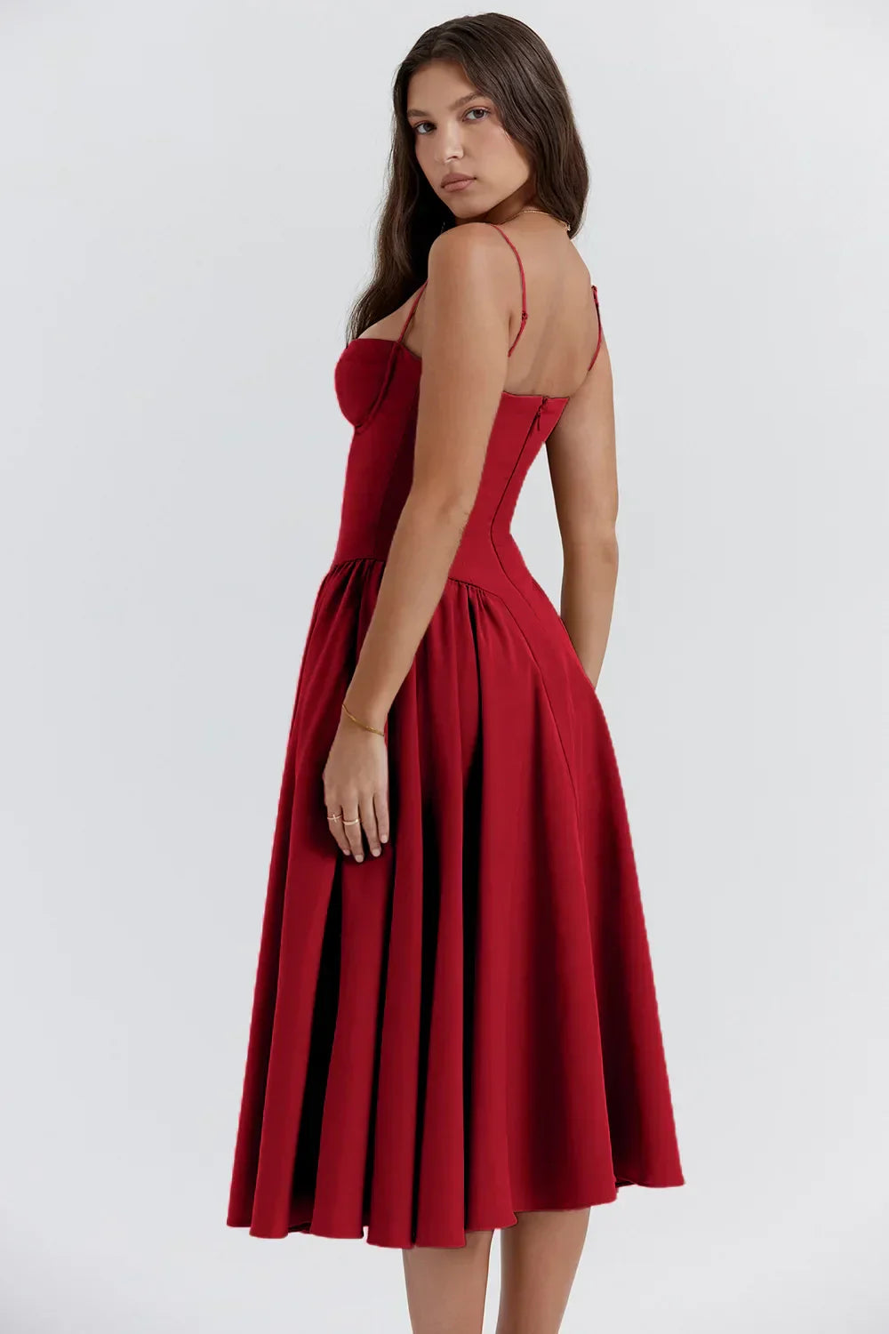 Stylish ladies' summer dress with spaghetti straps & waist corset – Mira-Blue-S-The Livary