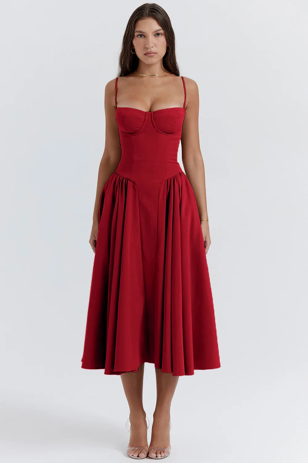 Summer dress with Sweetheart Neckline – Elvira-Red-S-The Livary