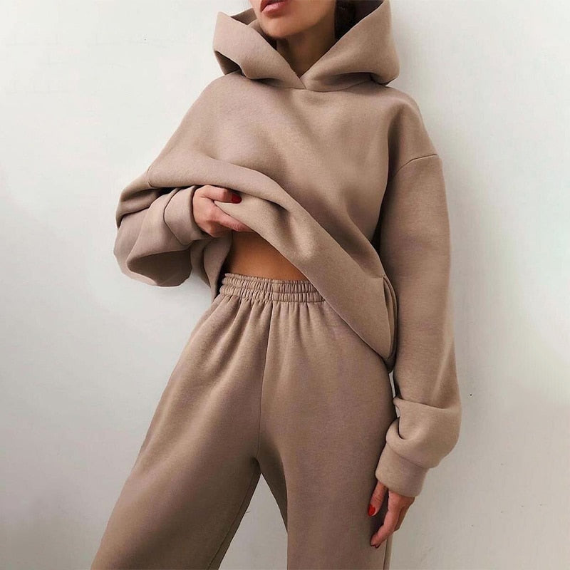 Ladies Oversized Lounge Jogging Set – Liv-Light brown-The Livary