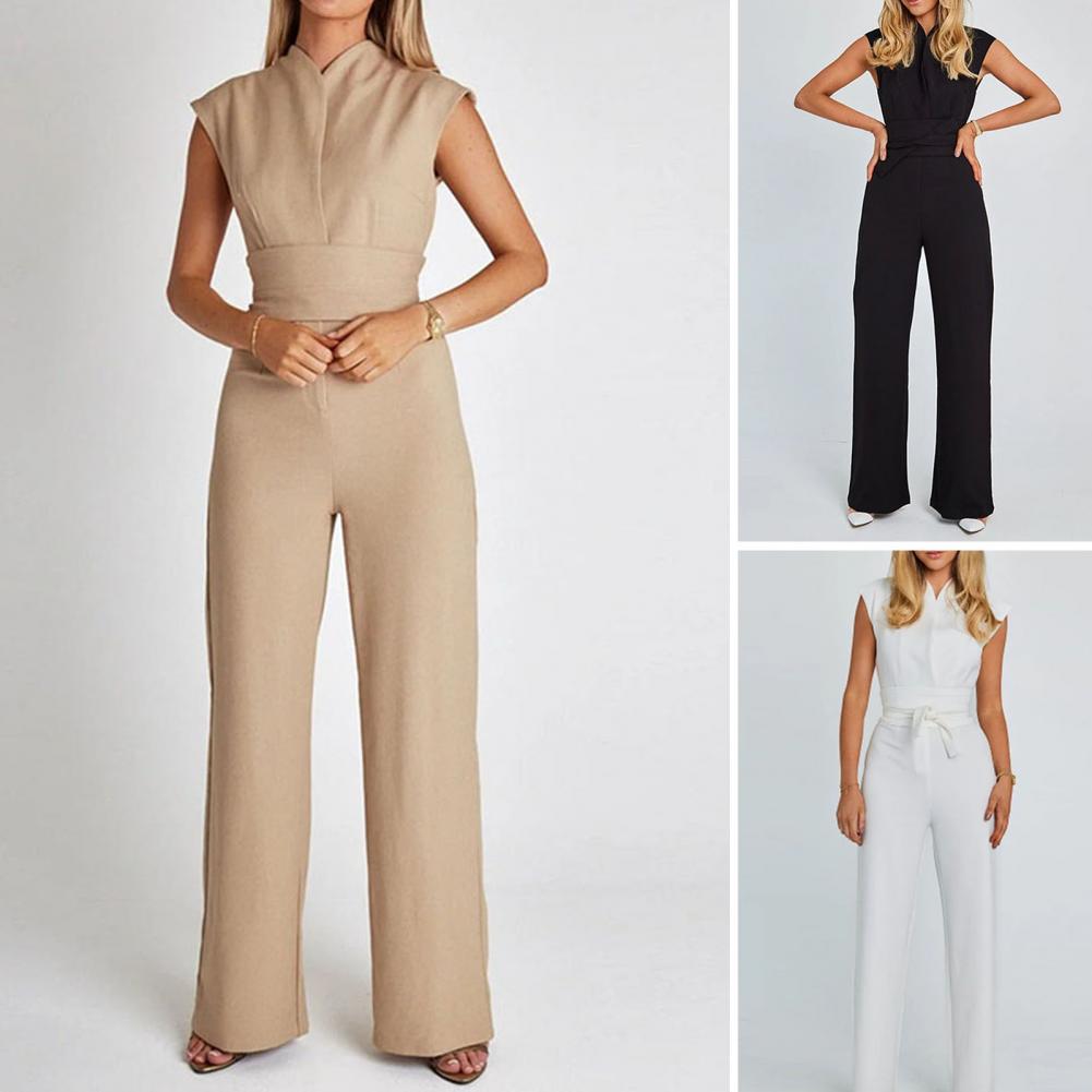 Airy women's jumpsuit with wide legs and a V-neck – Maribel-Black-S-The Livary