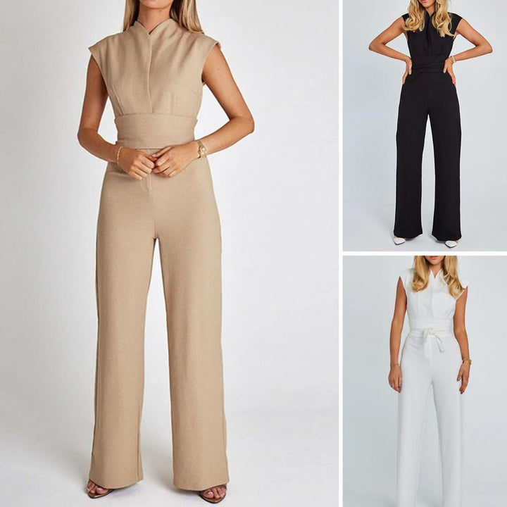 Airy women's jumpsuit with wide legs and a V-neck – Maribel-Black-S-The Livary