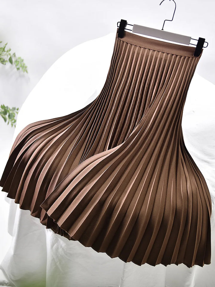 Pleated A-line skirt – Aurelia-Brown-S-The Livary