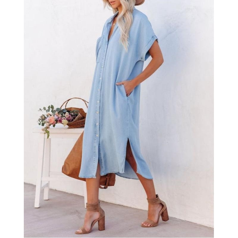 Casual Denim Dress - Maren-S-The Livary
