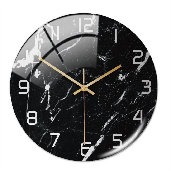 Stylish Wall Clock with Marble Texture - MarbleTime-Black White-The Livary