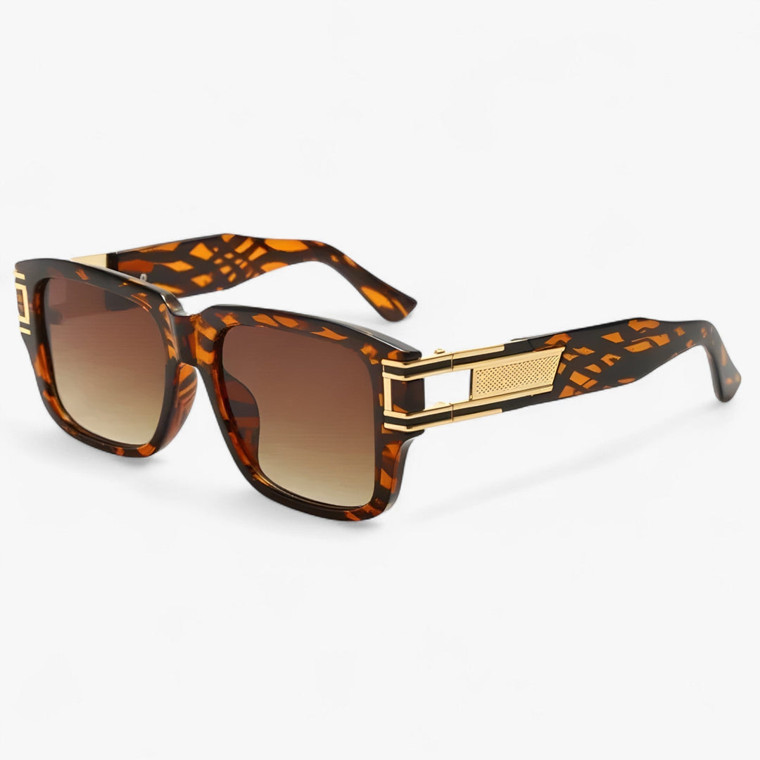 Vintage sunglasses with square frame and drop detail – Elvoir-Leopard Grey-The Livary