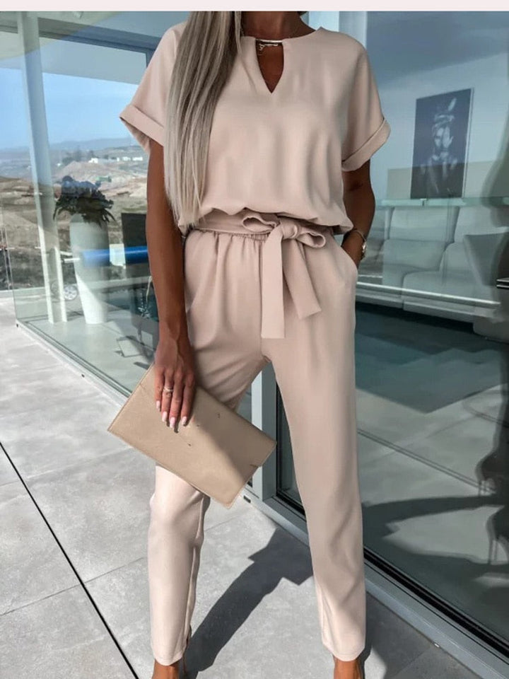 Jumpsuit with Short Sleeves and Belt - Eliana-Fuchsia-S-The Livary