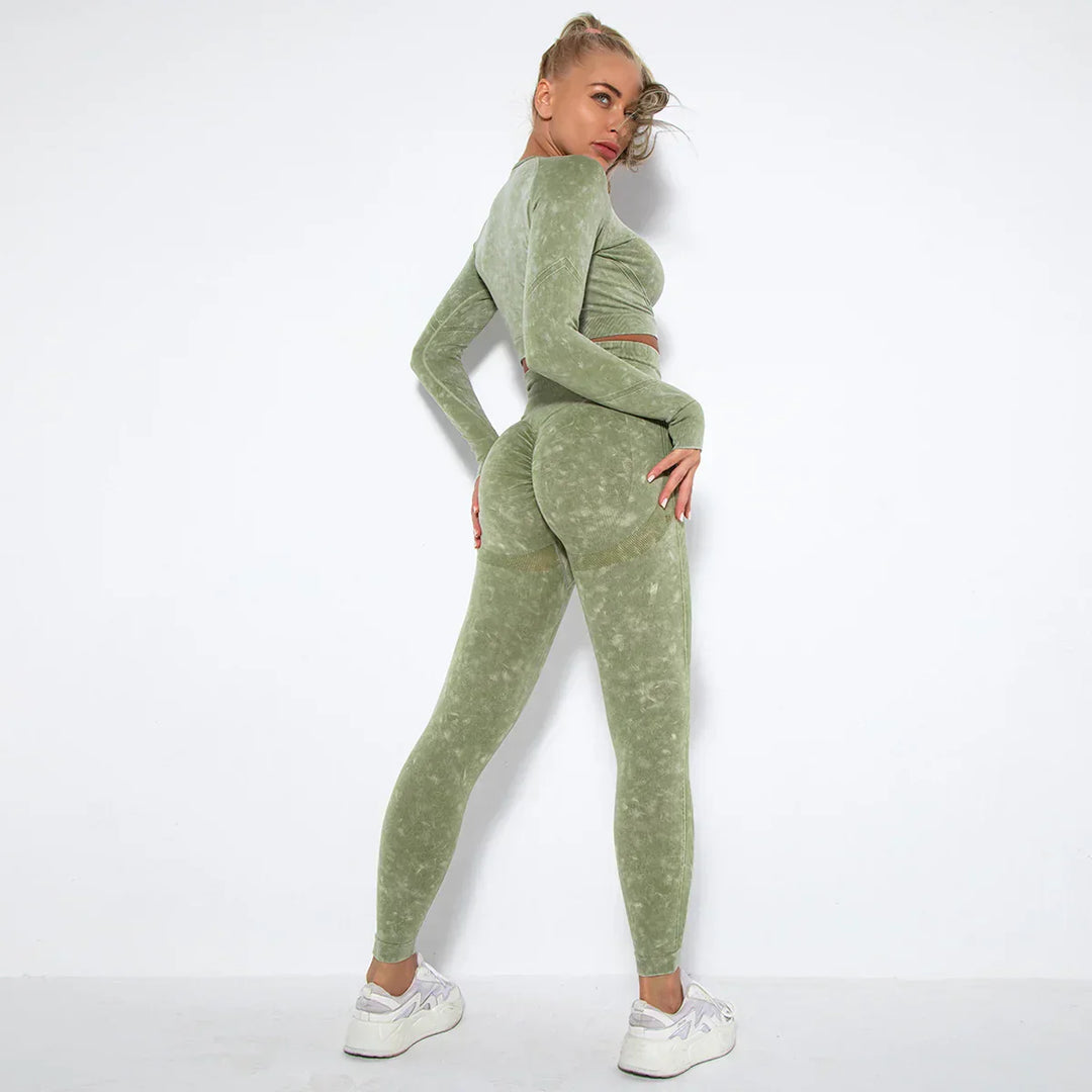 Seamless Women's Yoga Set with Cropped Top - Nova-Olive green-M-The Livary