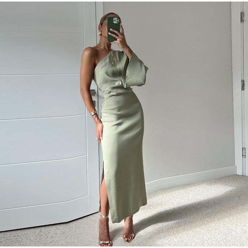 Fashionable Casual Pleated Dress - Samantha-Grey Green-XS-The Livary