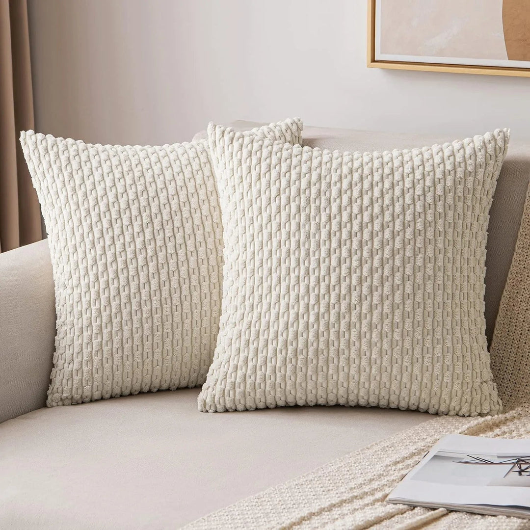 Corduroy Cushion Covers with Boho Style – Velvia-Beige-40x40CM-The Livary
