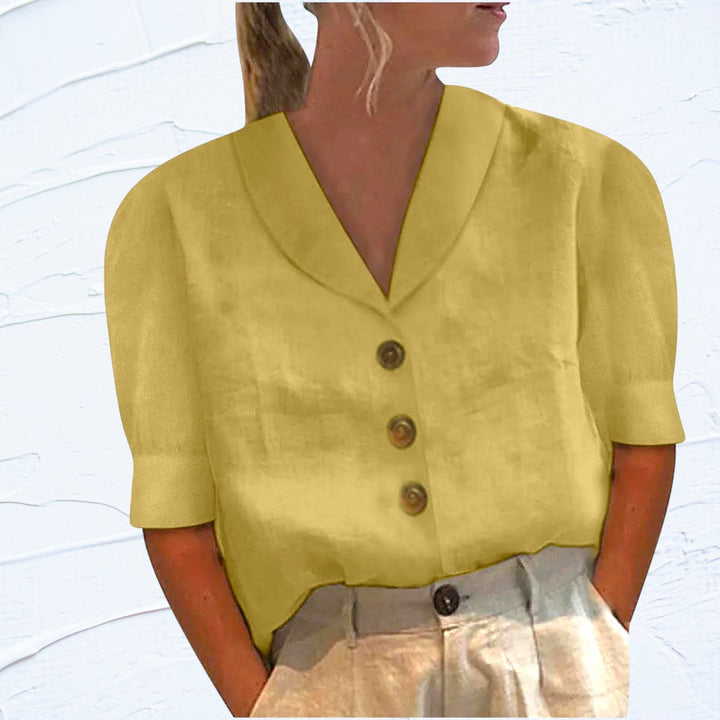 Chic Ladies Blouse with Collar and Buttons - Vivienne-S-Yellow-The Livary