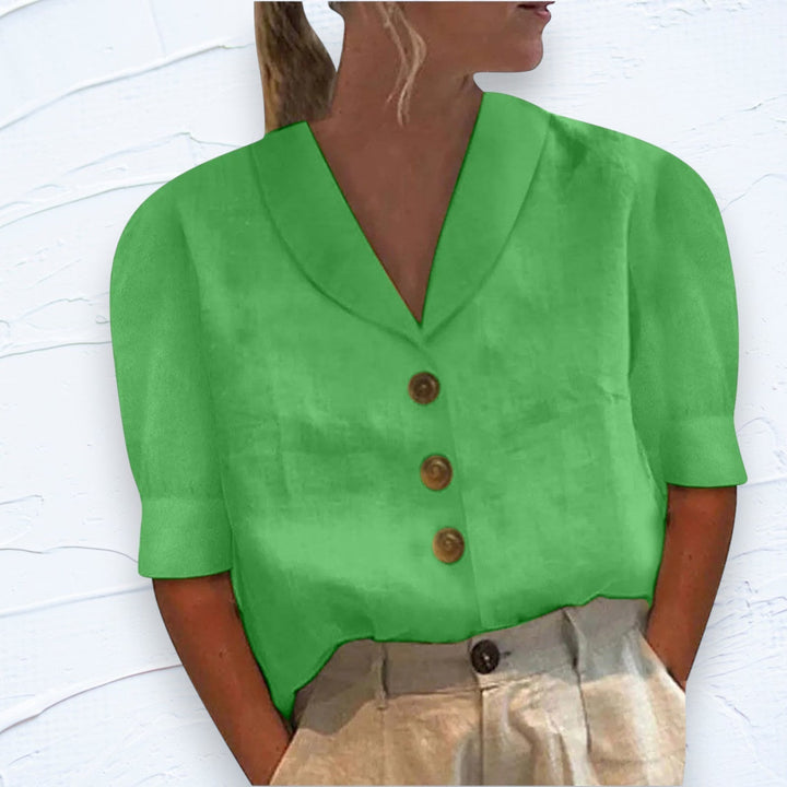 Chic Ladies Blouse with Collar and Buttons - Vivienne-S-Green-The Livary
