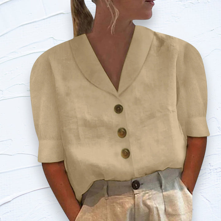 Chic Ladies Blouse with Collar and Buttons - Vivienne-S-Beige-The Livary