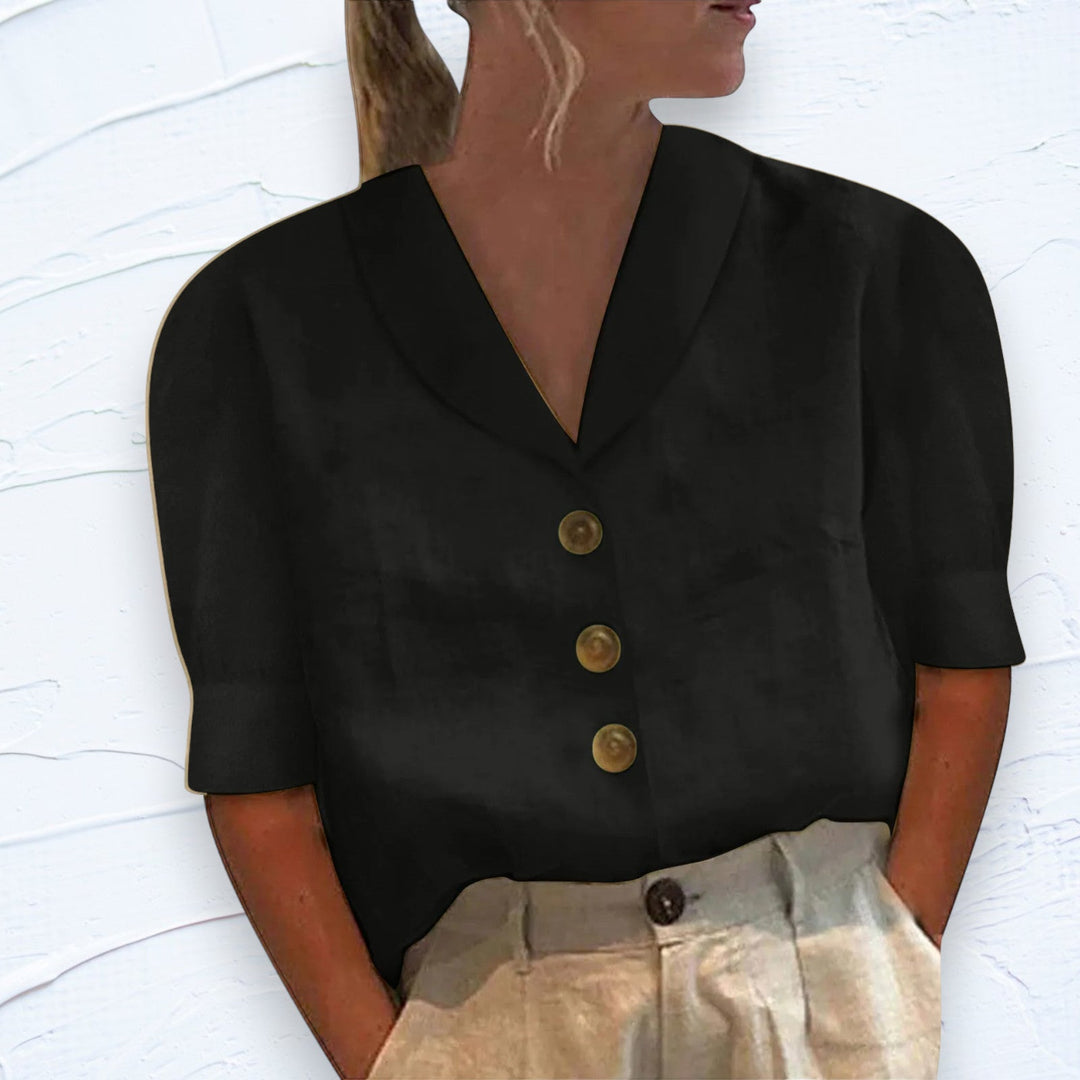 Chic Ladies Blouse with Collar and Buttons - Vivienne-S-Black-The Livary