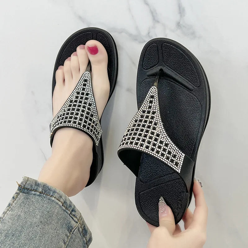 Comfortable ladies' platform slippers with rhinestones – Geneva-Dark blue-3.5-The Livary