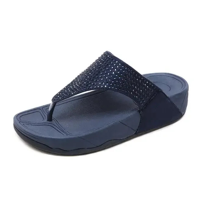Comfortable ladies' platform slippers with rhinestones – Geneva-Dark blue-3.5-The Livary