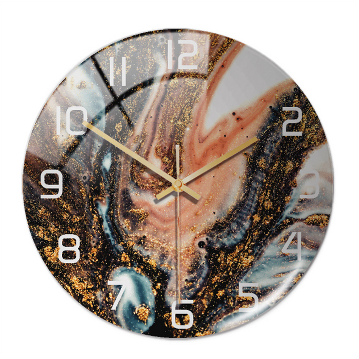 Stylish Wall Clock with Marble Texture - MarbleTime-Black Copper Blue-The Livary