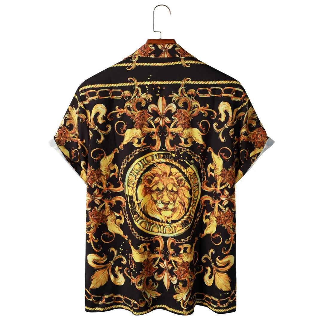 Expressive men's short-sleeved shirt with baroque pattern & lion motif – Dante-M-The Livary