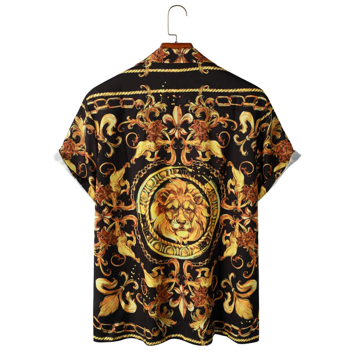 Expressive men's short-sleeved shirt with baroque pattern & lion motif – Dante-M-The Livary