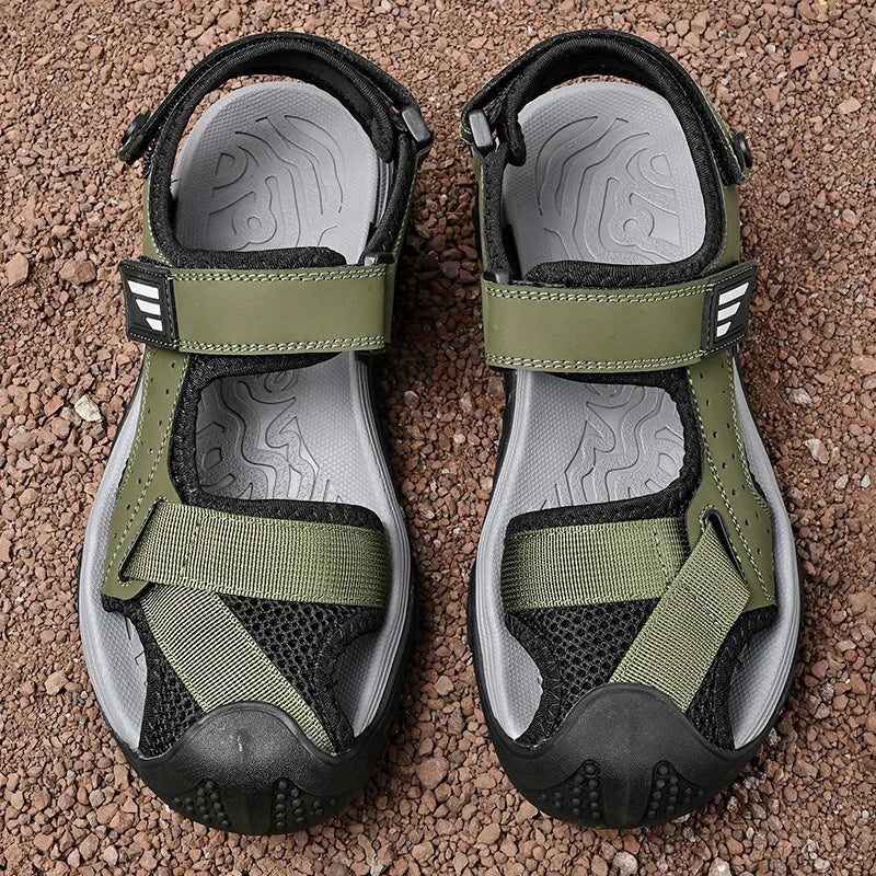 Comfortable non-slip leather sandals for men – Ideal for seniors-Green-6-The Livary