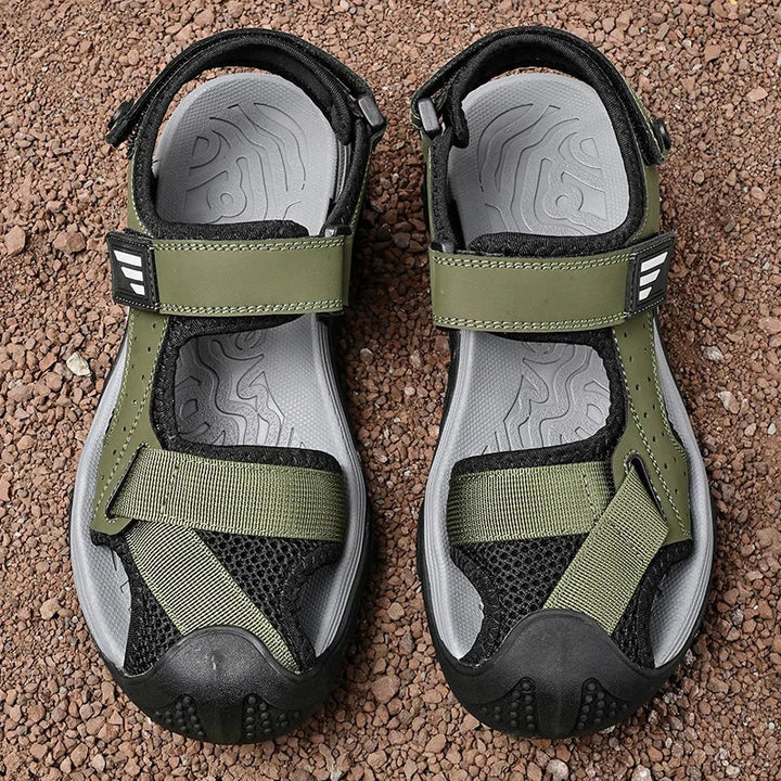 Comfortable non-slip leather sandals for men – Ideal for seniors-Green-6-The Livary