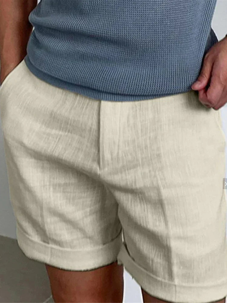 Light men's summer shorts made of linen with a relaxed fit - Jorin-Khaki-S-The Livary