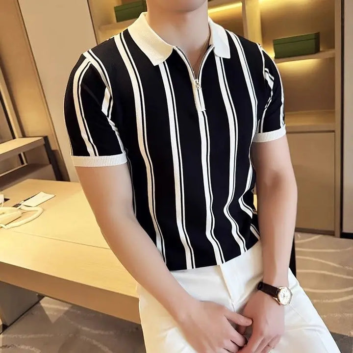 Short-sleeved polo shirt with zipper for men - Silvano-White-S-The Livary
