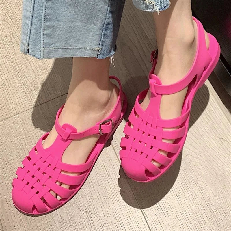 Trendy platform sandals in Korean style for women - Alina-Rose pink-3-The Livary