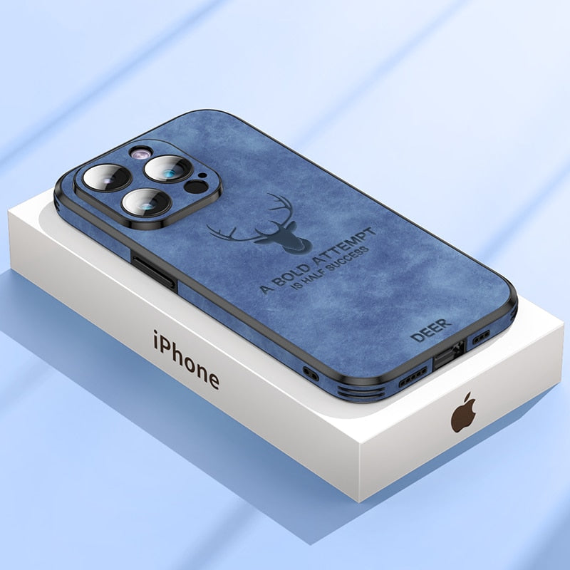Luxury Deer Leather iPhone Case - Veltro-Light Blue-iPhone 15 Pro Max-The Livary