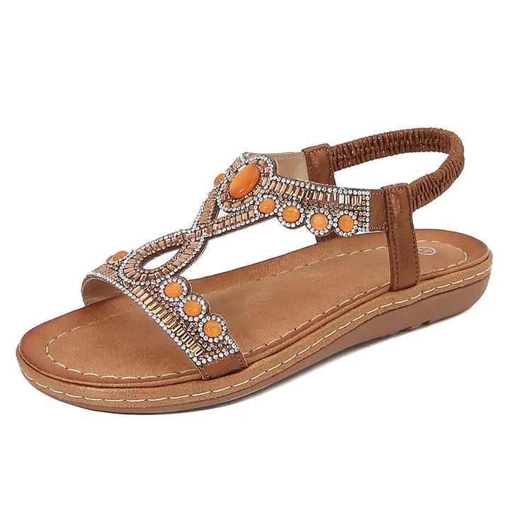 Fashionable women's sandals with rhinestones and glitter – summer shoes for parties and leisure.-Camel-3.5-The Livary