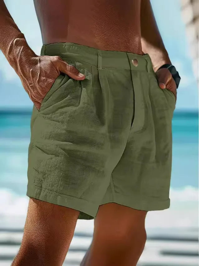 Airy linen summer shorts for men – Jonas-Olive green-S-The Livary