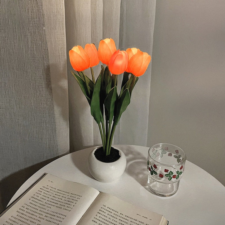 Tulip Night Lamp - LumiTulip-6 Orange-Batteries-The Livary