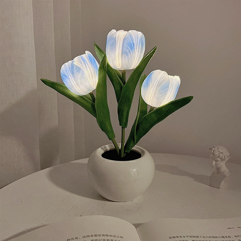Tulip Night Lamp - LumiTulip-3 Blue-Batteries-The Livary
