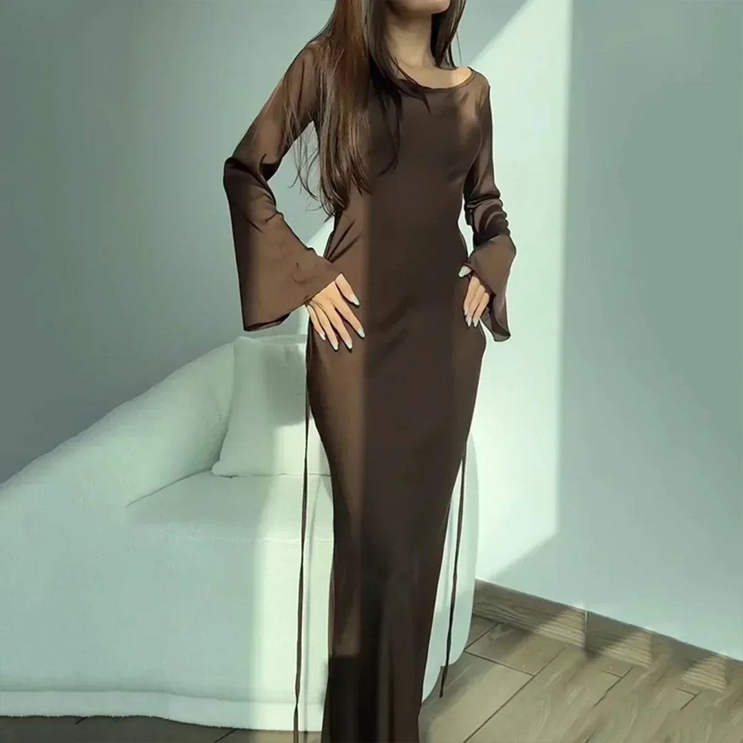 Stylish Long Sleeve Dress - Elisa-Brown-XS-The Livary