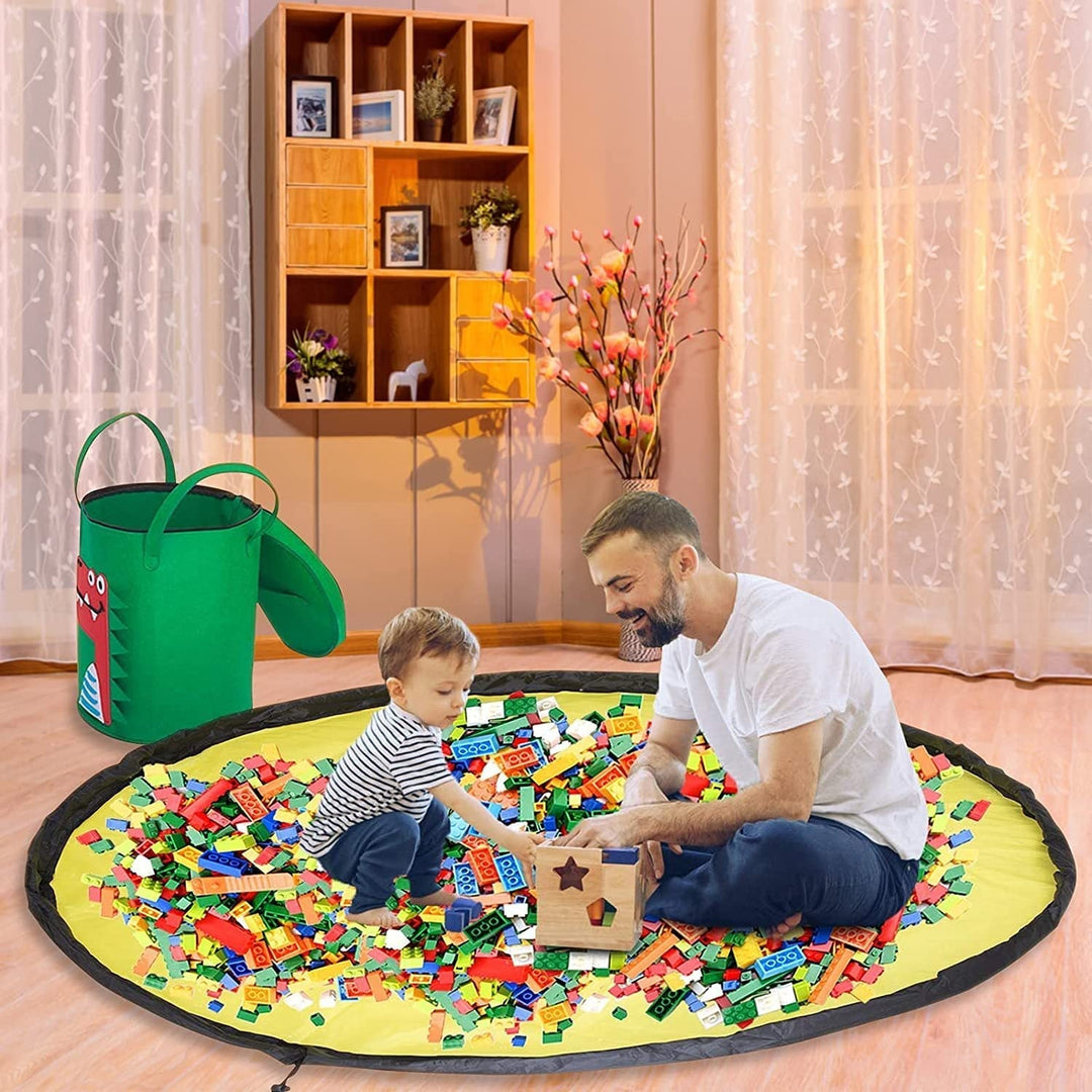 Play mat & Storage basket in one - Lino-Dinosaur White-The Livary