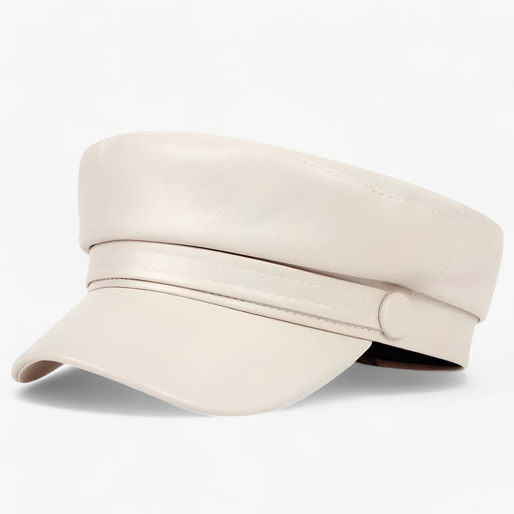 Octagonal women's flat cap made of PU leather – Valence-Beige-The Livary