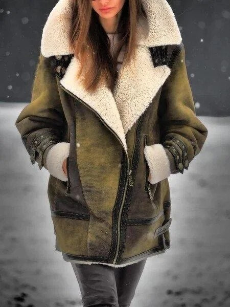 Stylish Suede Sherpa Jacket for Women - Mila-Green-S-The Livary