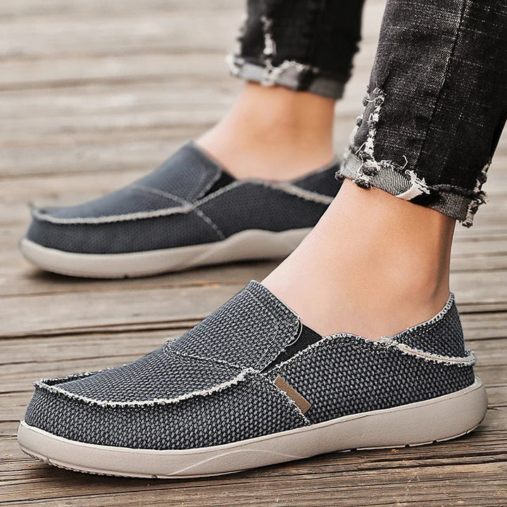 Light canvas slip-ons for men | Breathable summer espadrilles - Niko-Dark grey-6-The Livary